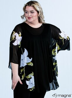 M-0004 - Floral Chiffon Poncho wit