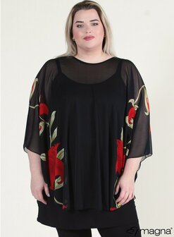 M-0004 - Floral Chiffon Poncho rood