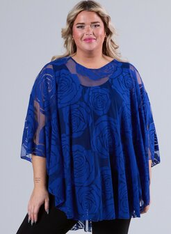 M-04 kobalt KANTEN PONCHO M-04 - PONCHO WINGS CHIFFON- PRINT 1 MAAT