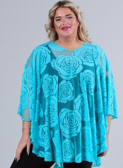 M-04 turquase KANTEN PONCHO M-04 - PONCHO WINGS CHIFFON- PRINT 1 MAAT