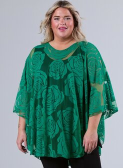 M-04 groen KANTEN PONCHO M-04 - PONCHO WINGS CHIFFON- PRINT 1 MAAT