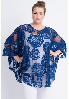 M-04 BLAUW KANTEN PONCHO M-04 - PONCHO WINGS CHIFFON- PRINT 1 MAAT