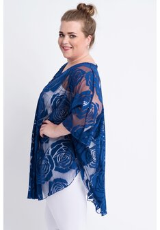 M-04 BLAUW KANTEN PONCHO M-04 - PONCHO WINGS CHIFFON- PRINT 1 MAAT