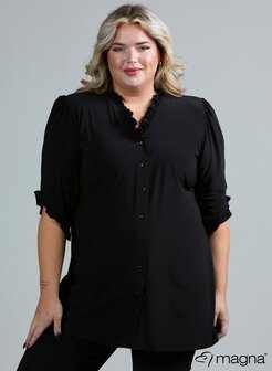 C-2402 - Solid Frill Button Tunic zwart