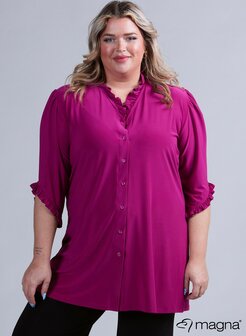 C-2402 - Solid Frill Button Tunic 056 Dark Fuchsia