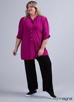 C-2402 - Solid Frill Button Tunic 056 Dark Fuchsia