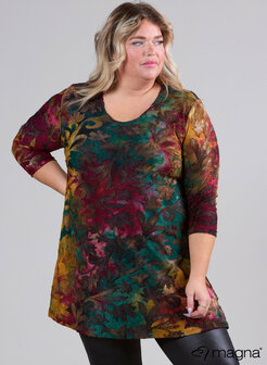 B-6004 - Jaquard Mesh Aline Shirt / Tunic Fall Leaves Green Red