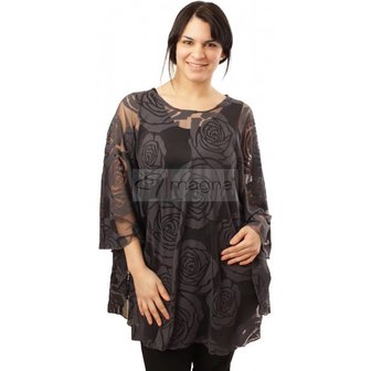 M-04 ZWART KANTEN PONCHO M-04 - PONCHO WINGS CHIFFON- PRINT 1 MAAT