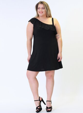 C-8025 MAGNA Solid Shoulder Free Frill Dress black