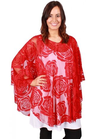 M-04 ROOD KANTEN PONCHO M-04 - PONCHO WINGS CHIFFON- PRINT 1 MAAT