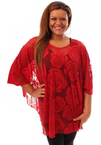 M-04 ROOD KANTEN PONCHO M-04 - PONCHO WINGS CHIFFON- PRINT 1 MAAT