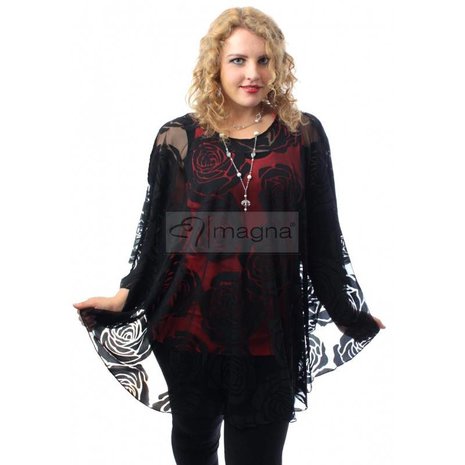 M-04 ZWART KANTEN PONCHO M-04 - PONCHO WINGS CHIFFON- PRINT 1 MAAT